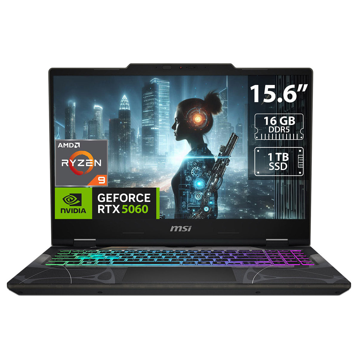 Laptop Gamer MSI Cyborg A15: Ryzen 9270 RTX-5060 16GB DDR5 1TB SSD W11H