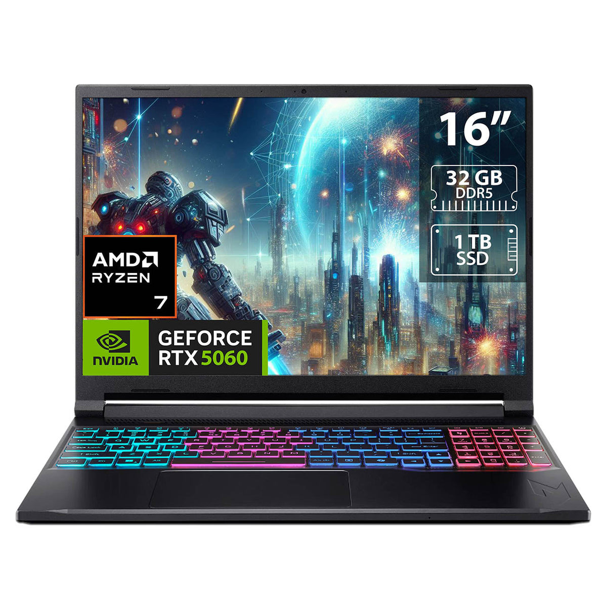 Laptop Gamer Acer Nitro V 16S AI: Ryzen 7-260 RTX-5060 32GB DDR5 1TB SSD W11H