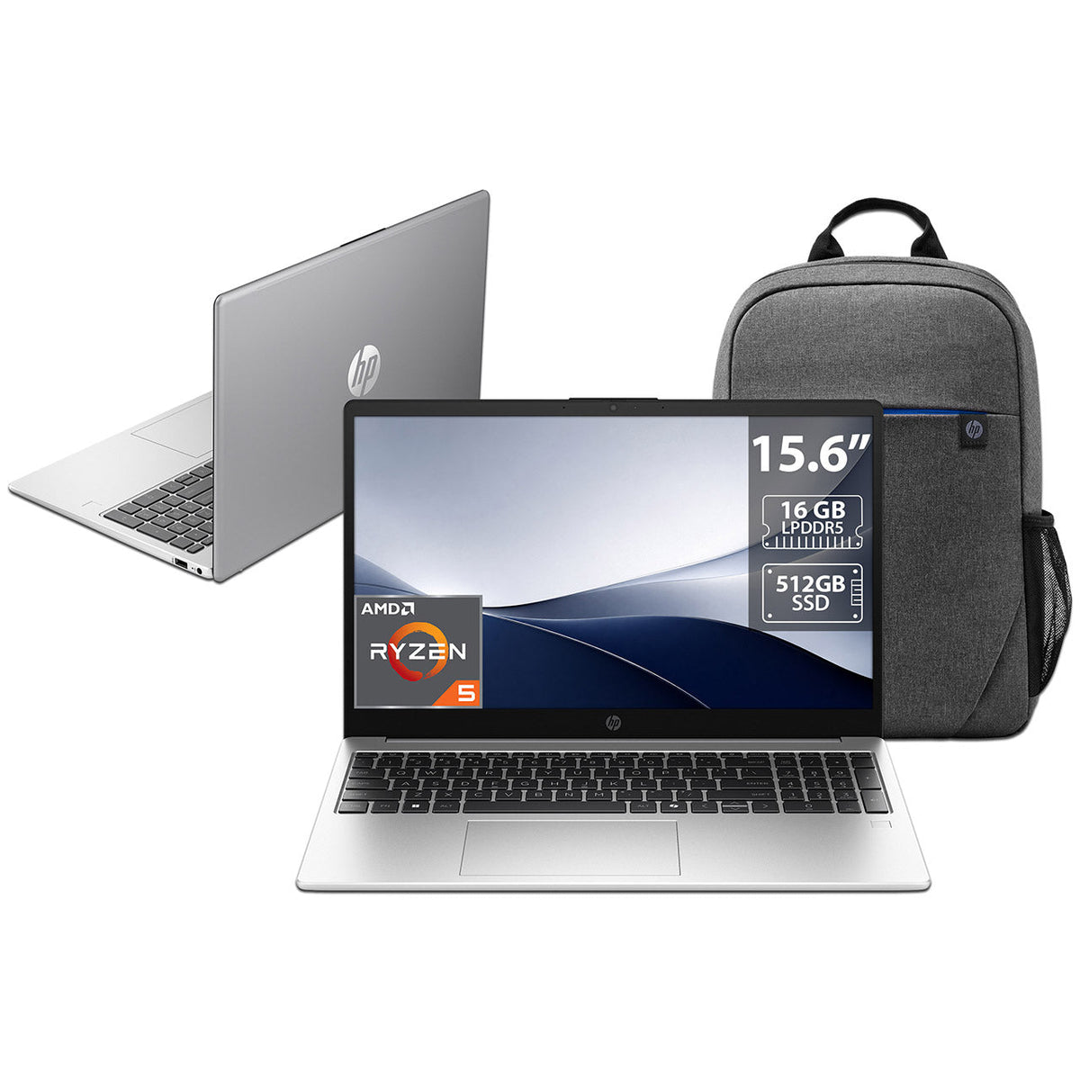 Laptop HP 255R: Ryzen 5-7520U 16GB LPDDR5 512GB SSD W11H Gris