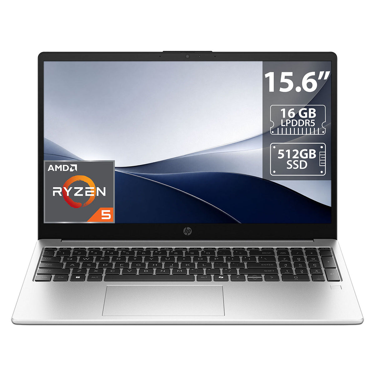 Laptop HP 255R: Ryzen 5-7520U 16GB LPDDR5 512GB SSD W11H Gris
